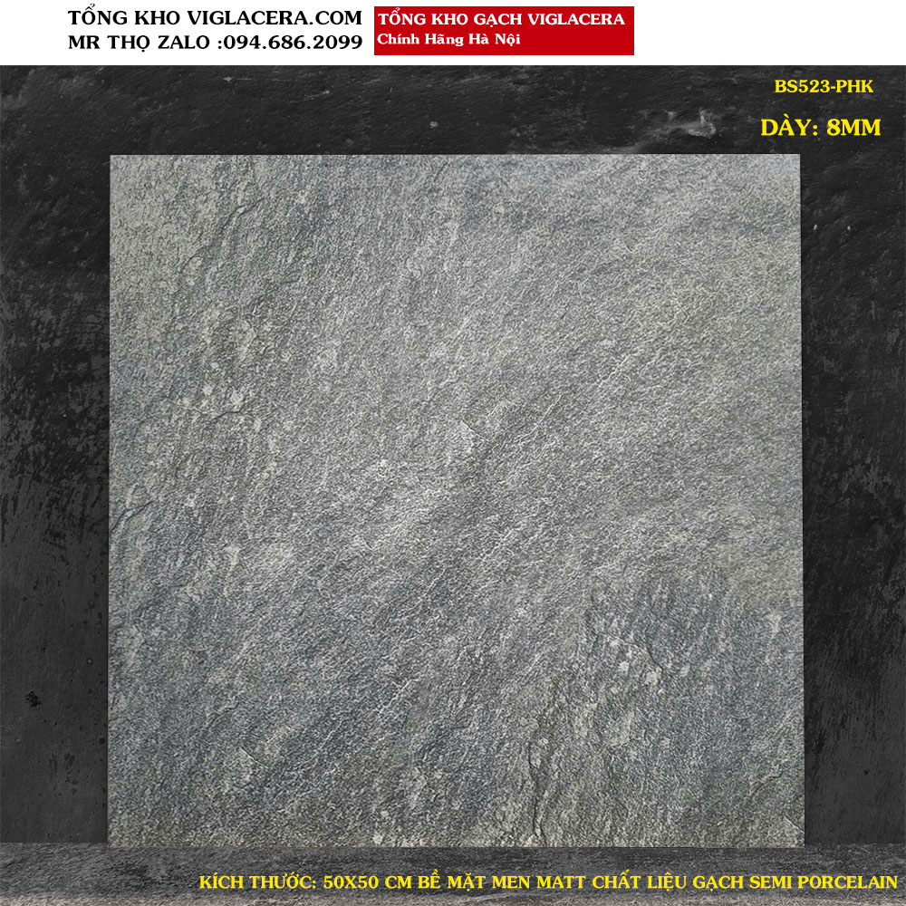 Gạch lát sân vườn màu xám ghi vân xi măng Viglacera 50x50 BS523 A1